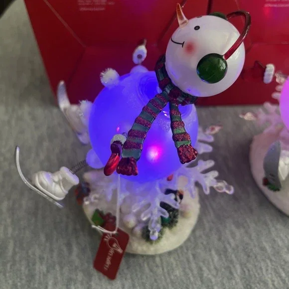 JCPenney Home Lighted Color Changing Acrylic Skiing Snowmen Pair Winter Vintage - Picture 8 of 16